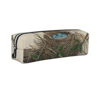 Wquvmds Birds Nest Print Leather Pencil Case with Zipper, Small Storage Bags, Cosmetic Bag, for Girls Boys Women Men Silver