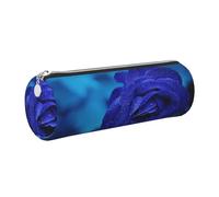 WQUVMDS Blue Rose Blooms Print Leather Pencil Case Triangular Zipper Pen Bag Cosmetic Case Pouch Stationery Bag