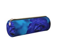WQUVMDS Blue Rose Blooms Print Leather Pencil Case Triangular Zipper Pen Bag Cosmetic Case Pouch Stationery Bag