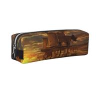 Wquvmds Boat at Dusk Print Leather Pencil Case with Zipper, Small Storage Bags, Cosmetic Bag, for Girls Boys Women Men Silver