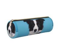 WQUVMDS Border Collie Print Leather Pencil Case Triangular Zipper Pen Bag Cosmetic Case Pouch Stationery Bag