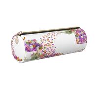 WQUVMDS Butterflies Narcissus Flowers Print Leather Pencil Case Triangular Zipper Pen Bag Cosmetic Case Pouch Stationery Bag