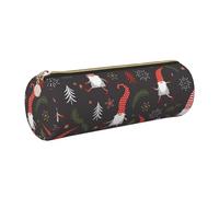 WQUVMDS Christmas Gnomes Print Leather Pencil Case Triangular Zipper Pen Bag Cosmetic Case Pouch Stationery Bag