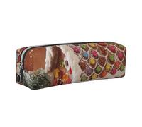 Wquvmds Christmas Village House Print Leather Pencil Case with Zipper, Small Storage Bags, Cosmetic Bag, for Girls Boys Women Men Silver