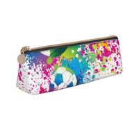 WQUVMDS Colorful Football Print Leather Pencil Case Triangular Zipper Pen Bag Cosmetic Case Pouch Stationery Bag