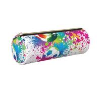 WQUVMDS Colorful Football Print Leather Pencil Case Triangular Zipper Pen Bag Cosmetic Case Pouch Stationery Bag