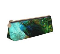 WQUVMDS Colorful Peacock Print Leather Pencil Case Triangular Zipper Pen Bag Cosmetic Case Pouch Stationery Bag