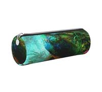 WQUVMDS Colorful Peacock Print Leather Pencil Case Triangular Zipper Pen Bag Cosmetic Case Pouch Stationery Bag
