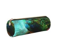 WQUVMDS Colorful Peacock Print Leather Pencil Case Triangular Zipper Pen Bag Cosmetic Case Pouch Stationery Bag
