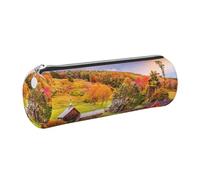 WQUVMDS Country Farm Print Leather Pencil Case Triangular Zipper Pen Bag Cosmetic Case Pouch Stationery Bag