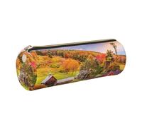 WQUVMDS Country Farm Print Leather Pencil Case Triangular Zipper Pen Bag Cosmetic Case Pouch Stationery Bag