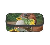 Wquvmds Cow in Sunflowers Print Big Capacity Pencil Pen Case Large Capacity Bag Pouch Box Organizer for Boys Girls School Office Supplies