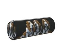 WQUVMDS Cute Basset Hound Puppies Print Leather Pencil Case Triangular Zipper Pen Bag Cosmetic Case Pouch Stationery Bag