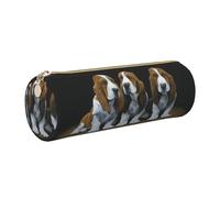 WQUVMDS Cute Basset Hound Puppies Print Leather Pencil Case Triangular Zipper Pen Bag Cosmetic Case Pouch Stationery Bag