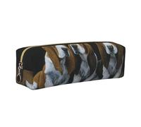Wquvmds Cute Basset Hound Puppies Print Leather Pencil Case with Zipper, Small Storage Bags, Cosmetic Bag, for Girls Boys Women Men Gold
