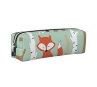 Wquvmds Cute Fox Bear Bird Tree Print Leather Pencil Case with Zipper, Small Storage Bags, Cosmetic Bag, for Girls Boys Women Men Silver