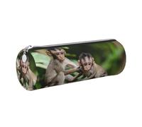 WQUVMDS Cute Little Monkeys Print Leather Pencil Case Triangular Zipper Pen Bag Cosmetic Case Pouch Stationery Bag