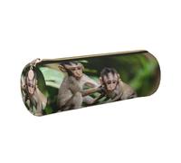 WQUVMDS Cute Little Monkeys Print Leather Pencil Case Triangular Zipper Pen Bag Cosmetic Case Pouch Stationery Bag