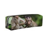 Wquvmds Cute Little Monkeys Print Leather Pencil Case with Zipper, Small Storage Bags, Cosmetic Bag, for Girls Boys Women Men Silver