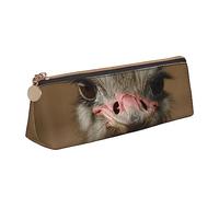 WQUVMDS Cute Ostrich Print Leather Pencil Case Triangular Zipper Pen Bag Cosmetic Case Pouch Stationery Bag