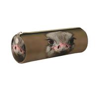 WQUVMDS Cute Ostrich Print Leather Pencil Case Triangular Zipper Pen Bag Cosmetic Case Pouch Stationery Bag