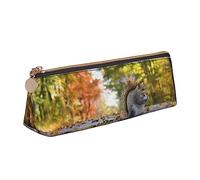 WQUVMDS Cute Squirrel Print Leather Pencil Case Triangular Zipper Pen Bag Cosmetic Case Pouch Stationery Bag