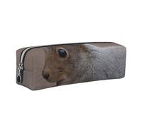 Wquvmds Cute Squirrel Print Leather Pencil Case with Zipper, Small Storage Bags, Cosmetic Bag, for Girls Boys Women Men Silver