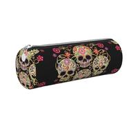 WQUVMDS Day of The Dead Skull Print Leather Pencil Case Triangular Zipper Pen Bag Cosmetic Case Pouch Stationery Bag