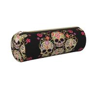 WQUVMDS Day of The Dead Skull Print Leather Pencil Case Triangular Zipper Pen Bag Cosmetic Case Pouch Stationery Bag