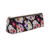 WQUVMDS Dead Sugar Horror Skull Print Leather Pencil Case Triangular Zipper Pen Bag Cosmetic Case Pouch Stationery Bag