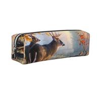 Wquvmds Deer Wildlife Art Print Leather Pencil Case with Zipper, Small Storage Bags, Cosmetic Bag, for Girls Boys Women Men Silver