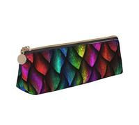 WQUVMDS Dragon Scale Print Leather Pencil Case Triangular Zipper Pen Bag Cosmetic Case Pouch Stationery Bag