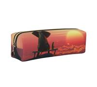 Wquvmds Elephant and Dog Watch The Sunset Print Leather Pencil Case with Zipper, Small Storage Bags, Cosmetic Bag, for Girls Boys Women Men Gold
