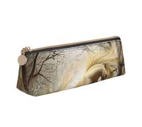 WQUVMDS Fantasy Unicorns Print Leather Pencil Case Triangular Zipper Pen Bag Cosmetic Case Pouch Stationery Bag