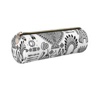 WQUVMDS Feather Head Band Teepee Tent Bow Arrow Print Leather Pencil Case Triangular Zipper Pen Bag Cosmetic Case Pouch Stationery Bag