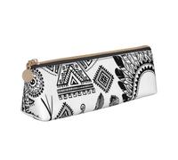 WQUVMDS Feather Head Band Teepee Tent Bow Arrow Print Leather Pencil Case Triangular Zipper Pen Bag Cosmetic Case Pouch Stationery Bag