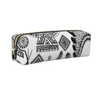 Wquvmds Feather Head Band Teepee Tent Bow Arrow Print Leather Pencil Case with Zipper, Small Storage Bags, Cosmetic Bag, for Girls Boys Women Men Gold