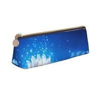 WQUVMDS Flower and Moon Print Leather Pencil Case Triangular Zipper Pen Bag Cosmetic Case Pouch Stationery Bag