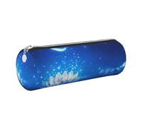 WQUVMDS Flower and Moon Print Leather Pencil Case Triangular Zipper Pen Bag Cosmetic Case Pouch Stationery Bag