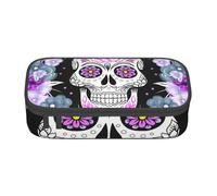 Wquvmds Flower Sugar Horror Skull Print Big Capacity Pencil Pen Case Large Capacity Bag Pouch Box Organizer for Boys Girls School Office Supplies