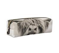 Wquvmds Funny Highland Cow Print Leather Pencil Case with Zipper, Small Storage Bags, Cosmetic Bag, for Girls Boys Women Men Gold