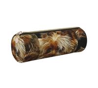 WQUVMDS Funny Yorkie Print Leather Pencil Case Triangular Zipper Pen Bag Cosmetic Case Pouch Stationery Bag