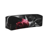 Wquvmds Gothic Black Roses Print Leather Pencil Case with Zipper, Small Storage Bags, Cosmetic Bag, for Girls Boys Women Men Silver
