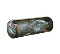WQUVMDS Green Iguana Print Leather Pencil Case Triangular Zipper Pen Bag Cosmetic Case Pouch Stationery Bag
