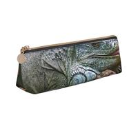 WQUVMDS Green Iguana Print Leather Pencil Case Triangular Zipper Pen Bag Cosmetic Case Pouch Stationery Bag