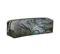 Wquvmds Green Iguana Print Leather Pencil Case with Zipper, Small Storage Bags, Cosmetic Bag, for Girls Boys Women Men Gold