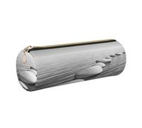 WQUVMDS Grey Zen Stones Picture Print Leather Pencil Case Triangular Zipper Pen Bag Cosmetic Case Pouch Stationery Bag
