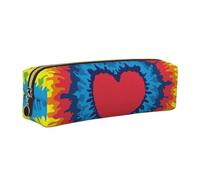 Wquvmds Heart Rainbow Tie-Dyed Print Leather Pencil Case with Zipper, Small Storage Bags, Cosmetic Bag, for Girls Boys Women Men Gold