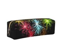 Wquvmds Independence Day America Flag Fireworks Print Leather Pencil Case with Zipper, Small Storage Bags, Cosmetic Bag, for Girls Boys Women Men Gold