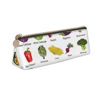 WQUVMDS Introduction of Various Vegetables Print Leather Pencil Case Triangular Zipper Pen Bag Cosmetic Case Pouch Stationery Bag